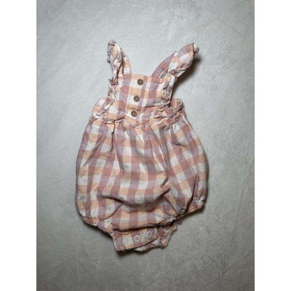 Carter's Pink Purple Plaid Romper Ruffles Cotton 6-9M - Picture 1 of 4